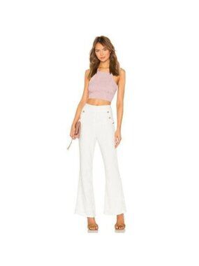 Superdown Harper Button Front Flowy White Pants With Gold Hardware